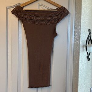 Rosemunde Elegant Brown Off-Shoulder Lace top